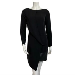 Gucci Silk/Leather Drape Front Dress Black Vintage 1990's Sz.36/USA Sz. 2